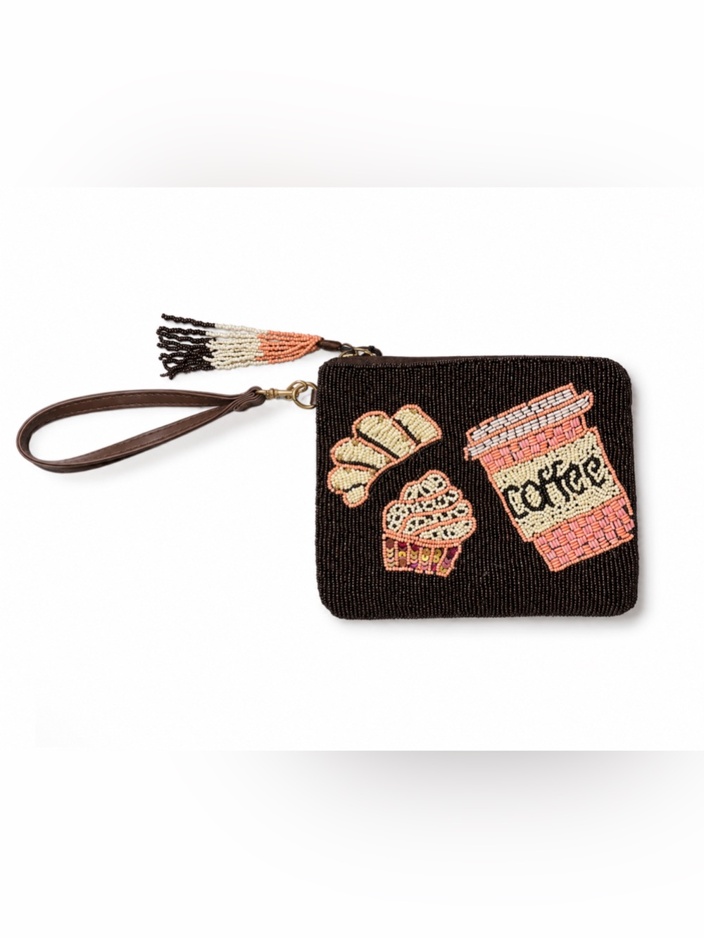 Rachel Zoe Black Beaded Coffee & Pastry Wristlet